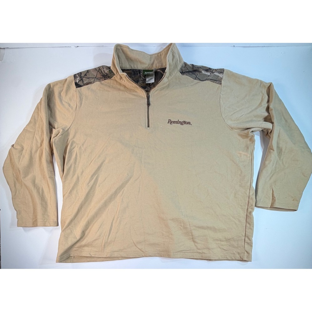 Remington Mens 3XL Quarter Zip Pullover Tan Realtree Camo Shoulder Hunting Shirt